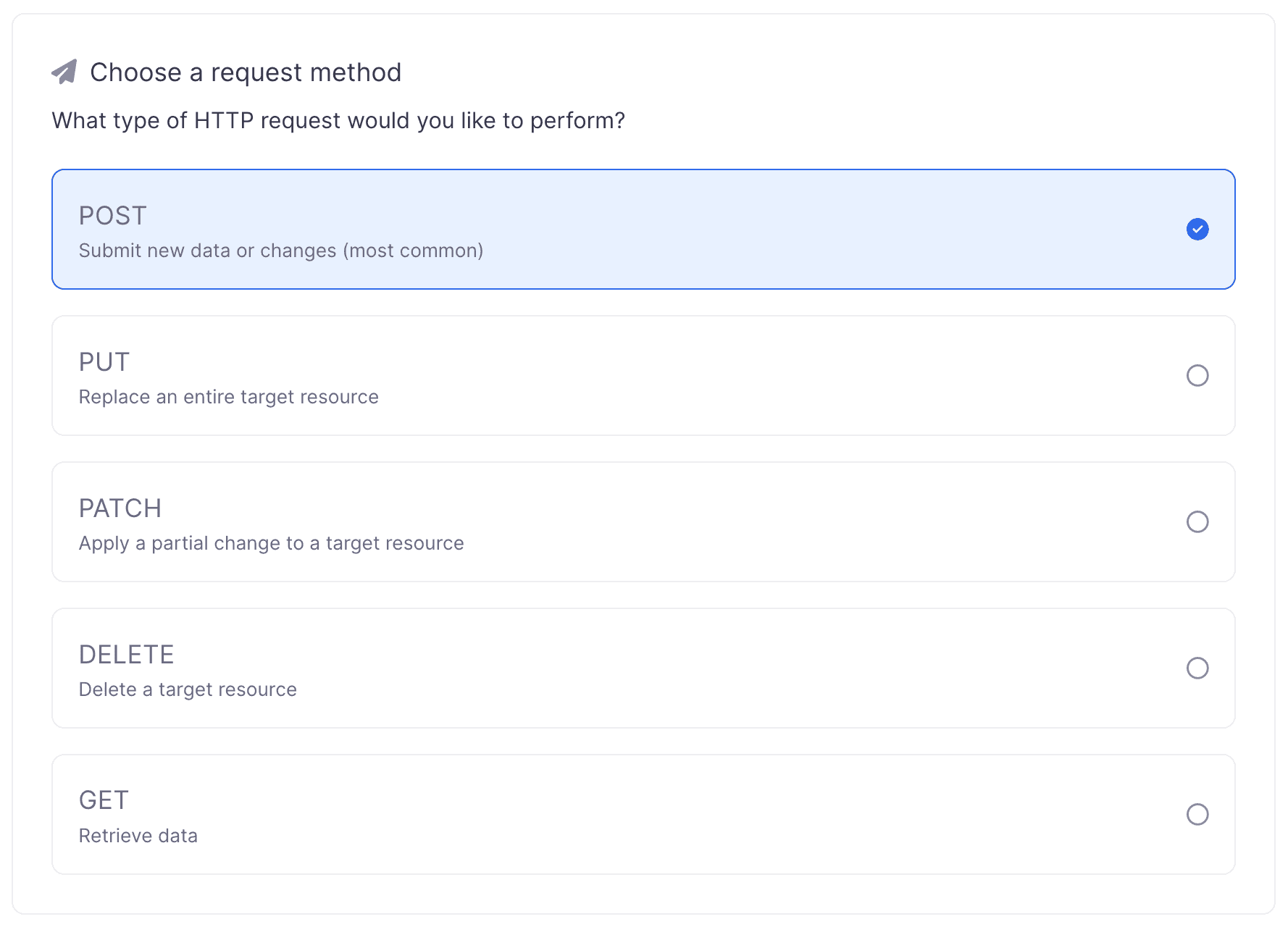 Select the POST request method